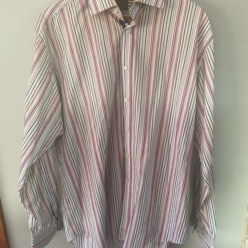 Thomas‎ Dean Multicolor Striped Dress Shirt with Checkered Cuffs size XL-TG